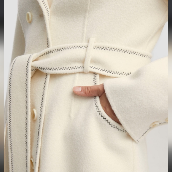🆕 Lattelier Modern Double-Breasted Wool Cashmere Coat in Ivory - Picture 5 of 11